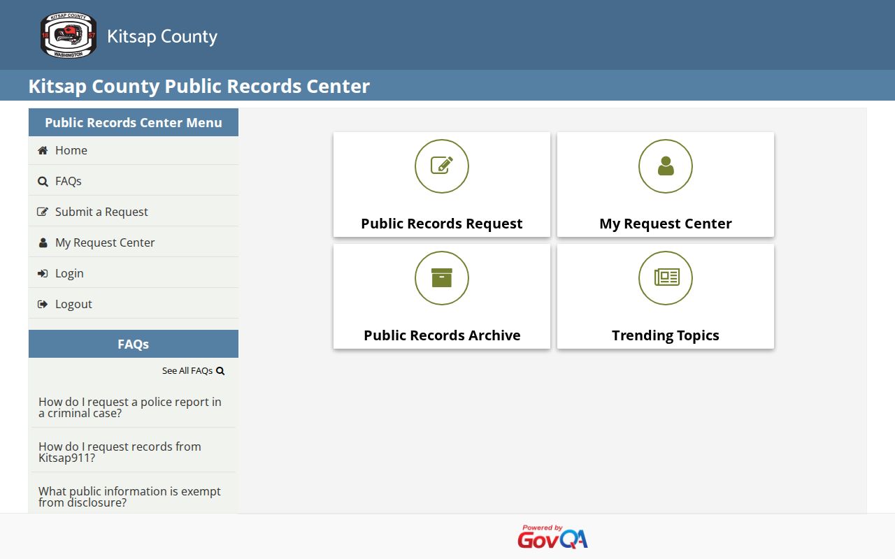 Silverdale public records request controls in the Kitsap County portal