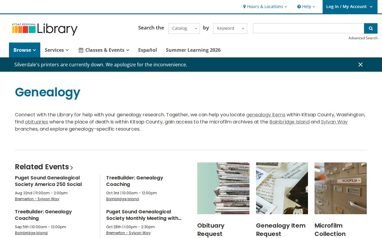 Silverdale people search using Kitsap library genealogy services