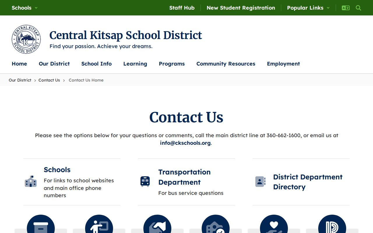 Silverdale people directories page for Central Kitsap School District contacts