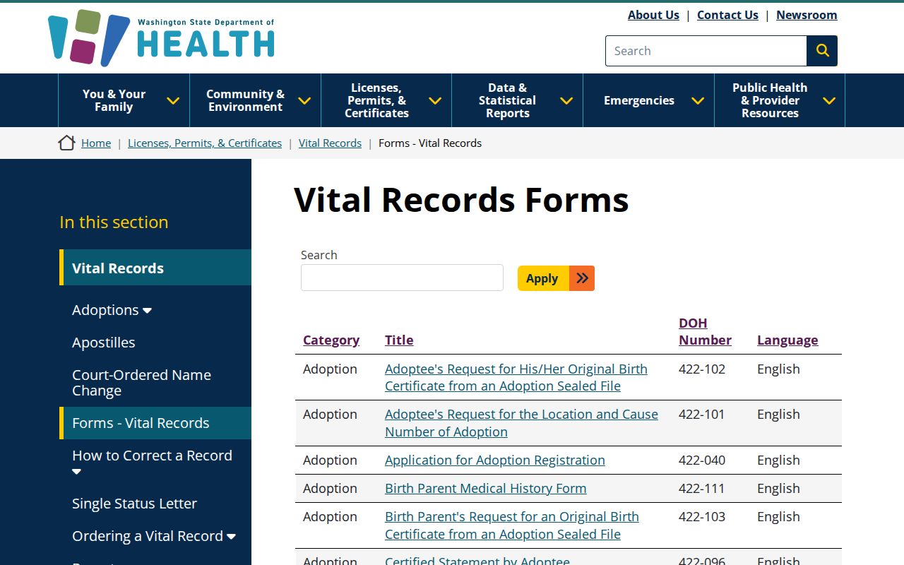 Silverdale people search with Washington vital record forms